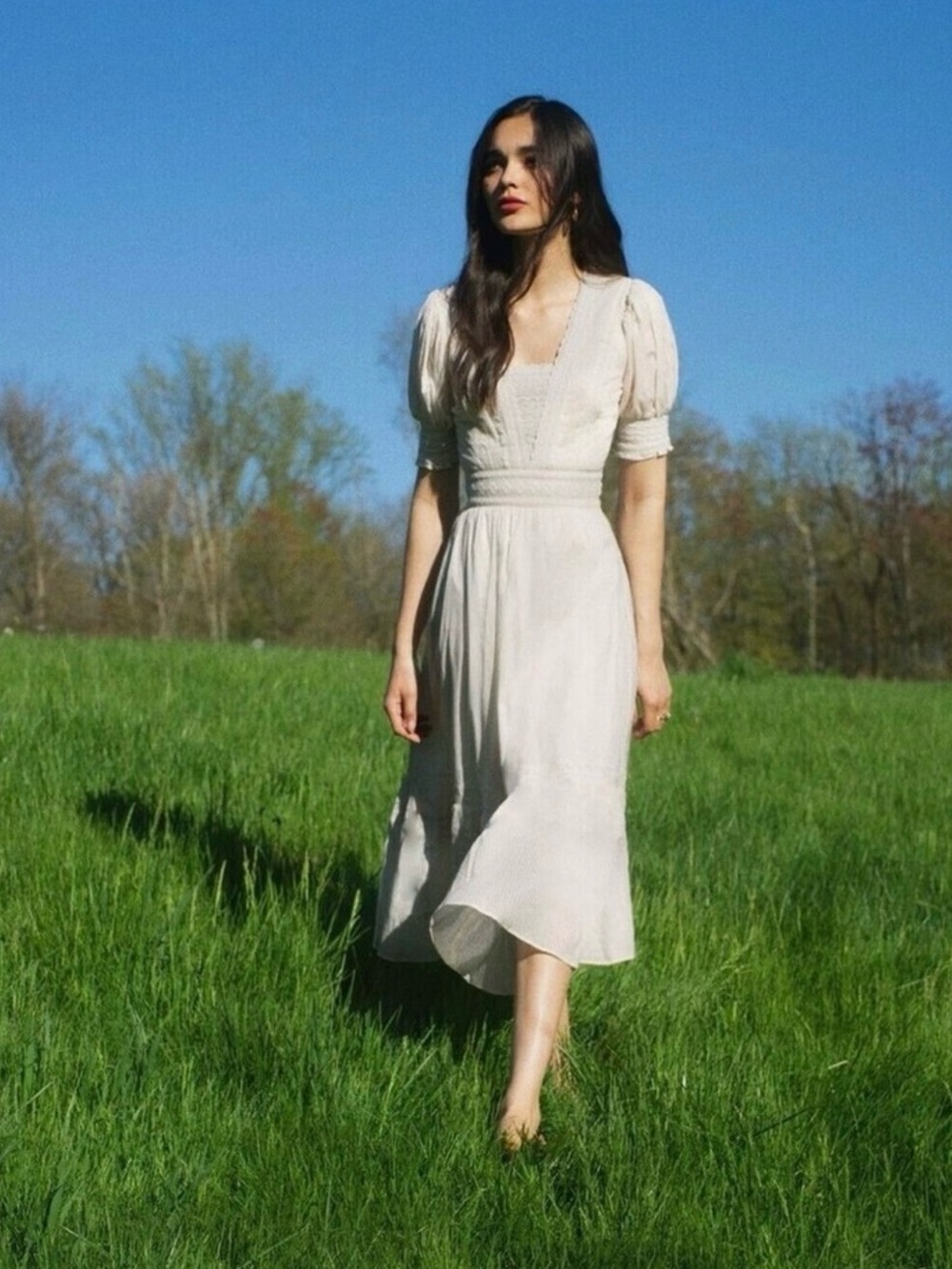 Reformation Cream Puff-Sleeve Midi Dress